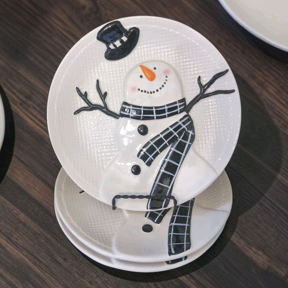 Grace Teaware Happy Snowman Dessert Salad Plates Set of 3 Potter's Studio